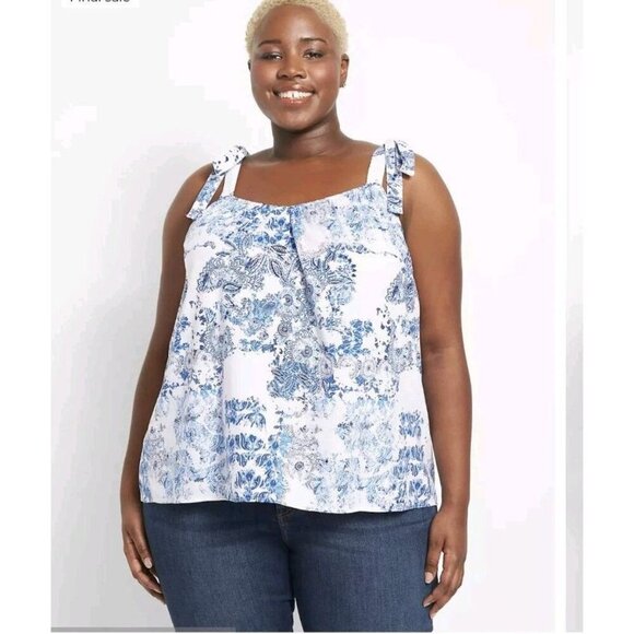 Lane Bryant Tops - Lane Bryant Women's Classic V-neck Tie Strap Tank Size 20 Blue And White Floral
